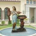 Garden Decorative lady with flowers jug and bird bronze water fountain sculpture